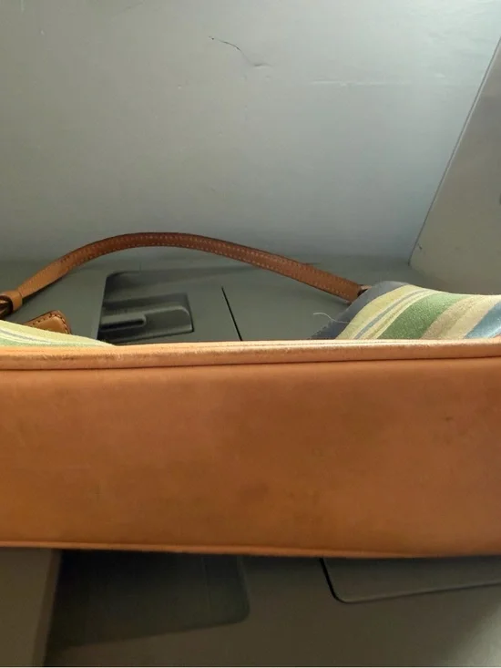 Coach Striped Canvas and Leather Wristlet in Blue, Green, Tan - Picture 5 of 7